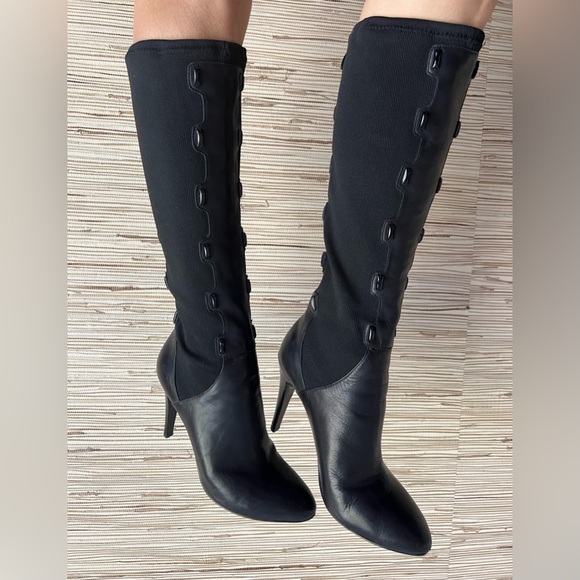Y2K B Makowsky Jeweled Stretch Leather Knee High Black Vintage Boots Womens 8.5 - Picture 11 of 17